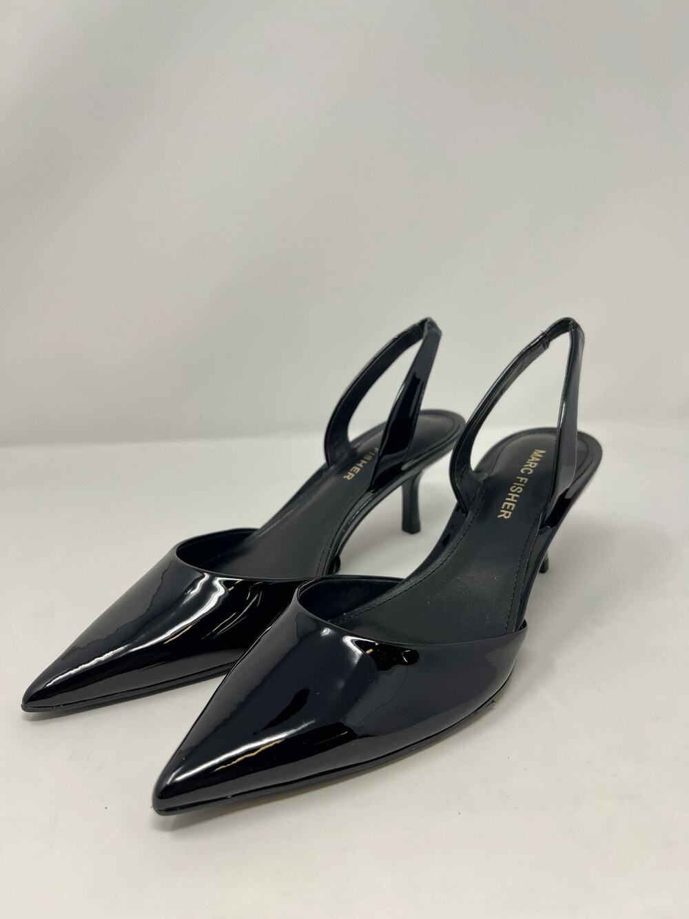 Marc Fisher Women's 6.5M Iced Black Patent Leather Slingback Heels